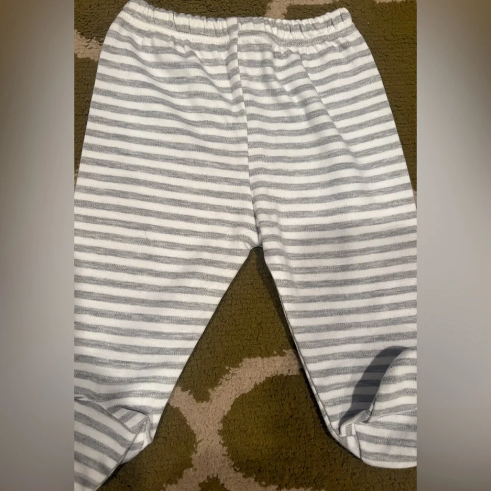 Kissy Kissy Gray & White Striped Set w/ Sports Embroidery Size 0-3